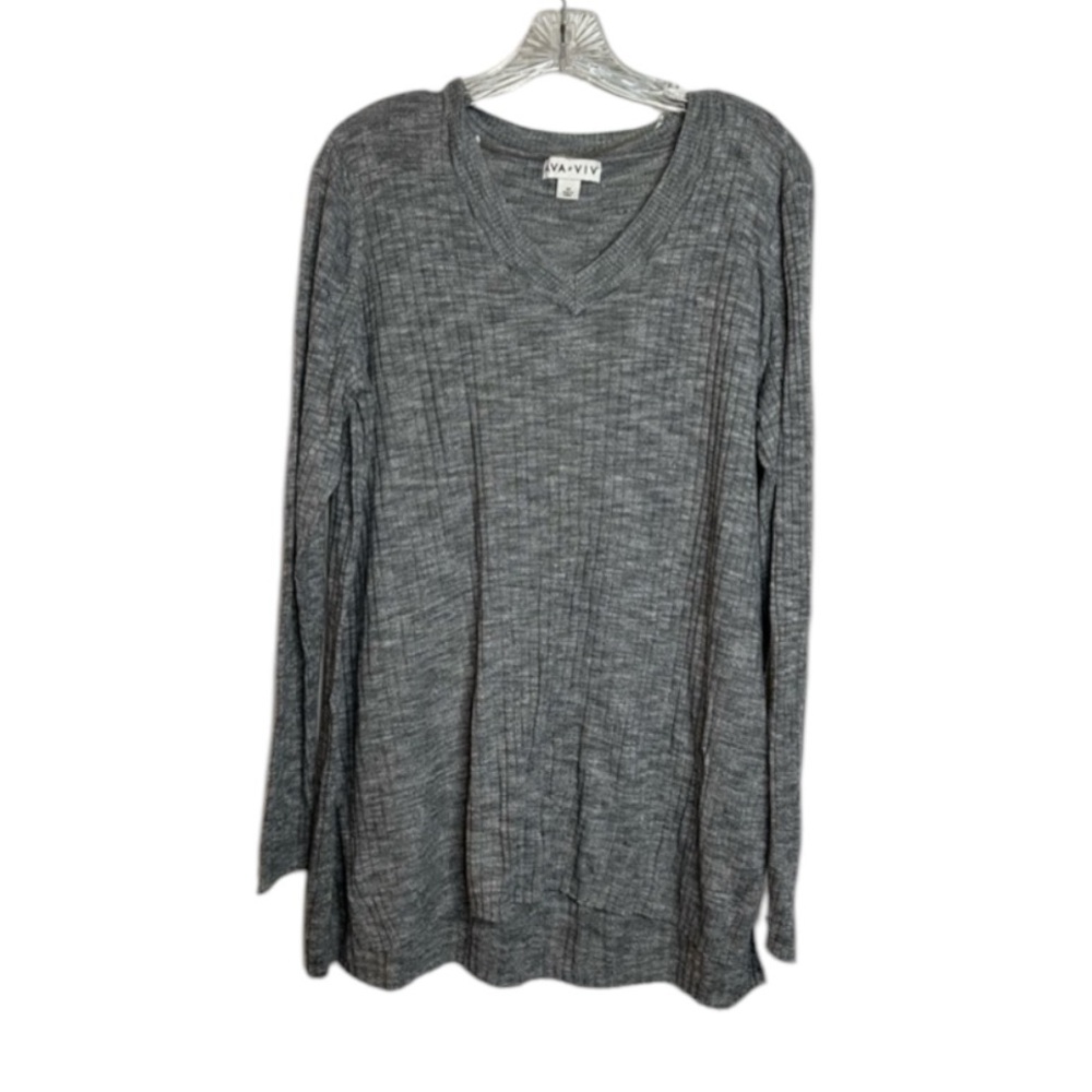 Ava & Viv grey ribbed v-neck light sweater size 2X long sleeve top